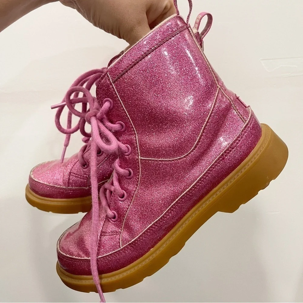 Ugg Robley Kids Pink Glitter Lace-Up Boots Size 4